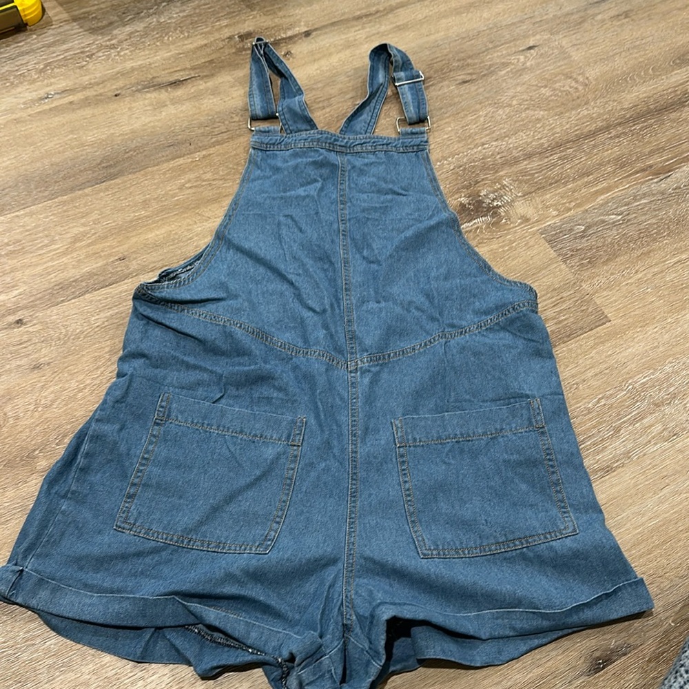 Denim Short Overalls Romper - Blue